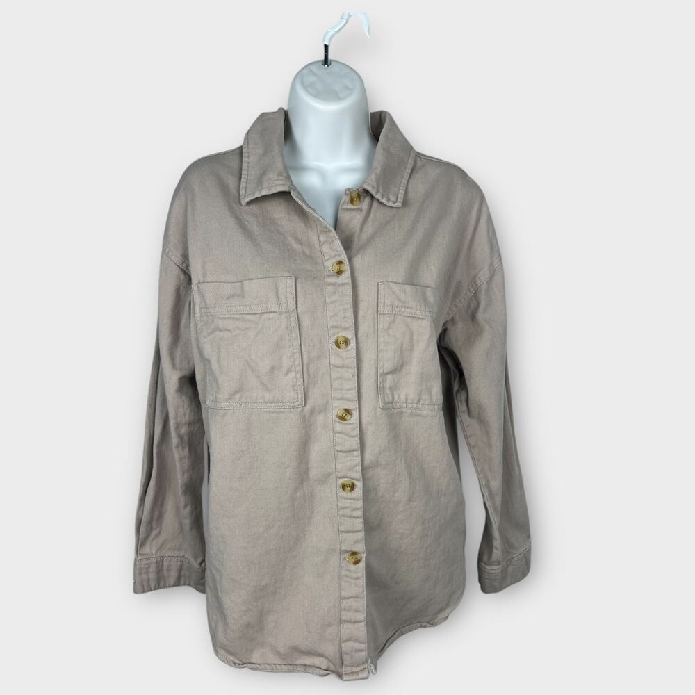 Thread & Supply Fletcher Oversized Shirt Jacket Denim‎ Shacket Small Blush Tan